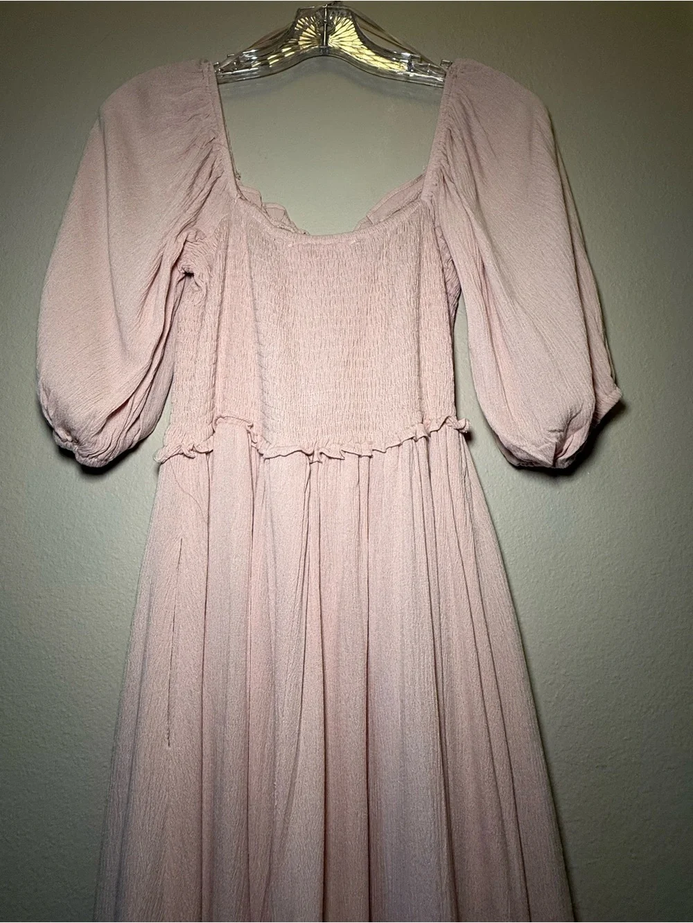 NWT Dress Day Pink Smocked Puff Sleeve Boho Tiered Maxi Maternity Photoshoot Sm - Picture 7 of 11